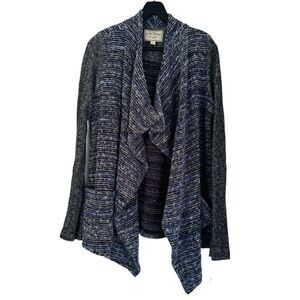 Lucky Brand Blue White Open Front Wool Blend Textured Cardigan Size Large